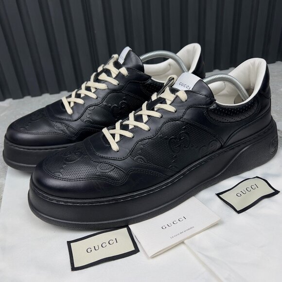 Gucci Chunky GG Embossed Logo Sneakers Black Leather 14 G or 14.5 US 48 EUR - Picture 1 of 13